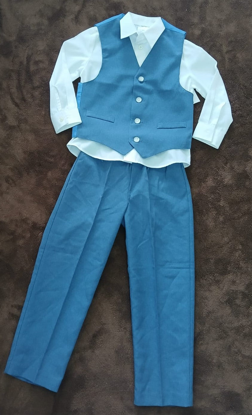 Elegante Traje Formal Infantil - Chaleco y Pantalón Azul Marino con Camisa Blanca