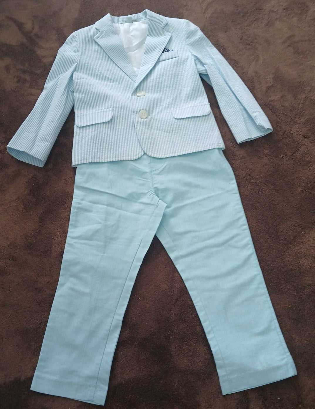 Elegante Traje Formal Infantil de Lino Aqua - Saco y Pantalón para Niñas