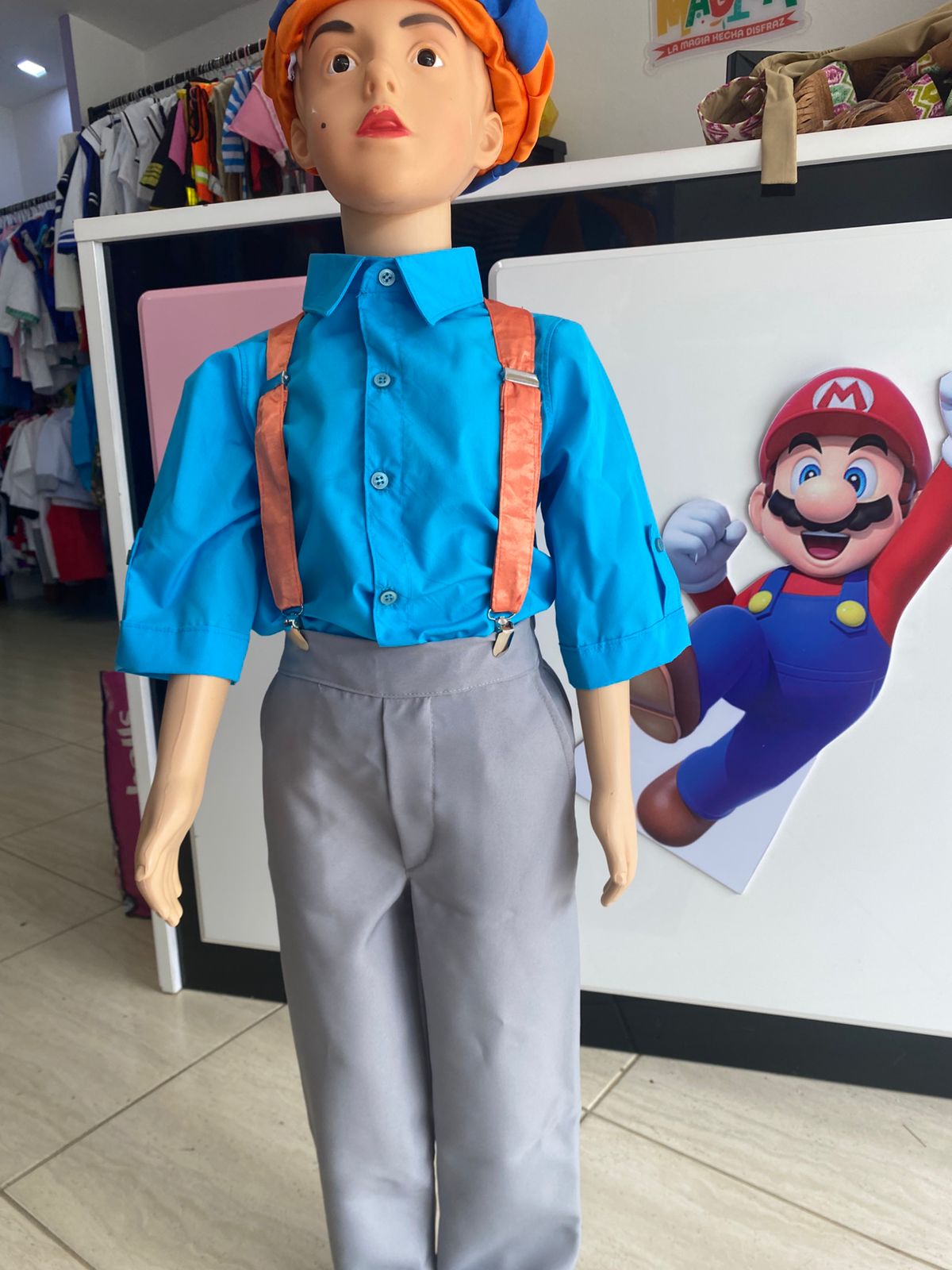 Disfraz de Blippi con Tirantes y Lazo Naranja